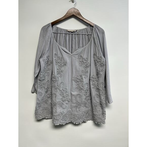 Soft Surroundings Women Plus Size 1X Embroidered Top Boho Hippie Corded Designs - Picture 1 of 12